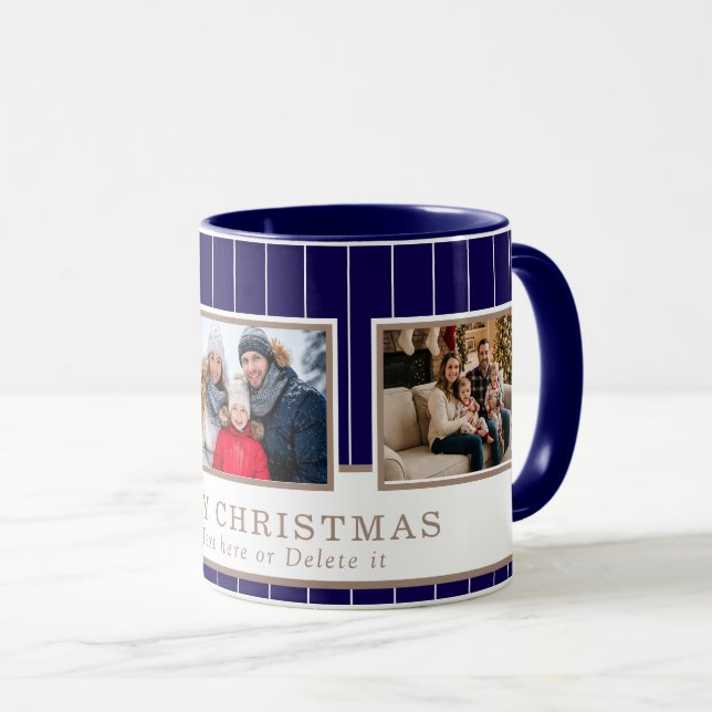 Caneca Personalized Family 3 Photo Collage Christmas  (Frente Esquerda)