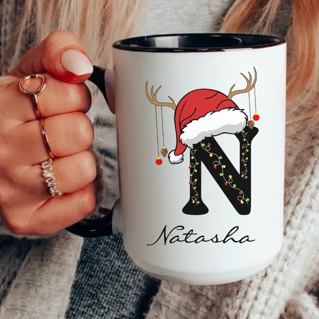 Caneca Personalized Family Christmas Mug for Coworkers (Christmas alphabet mug, family Christmas mug, monogram Christmas mug, personalized Christmas mug,)