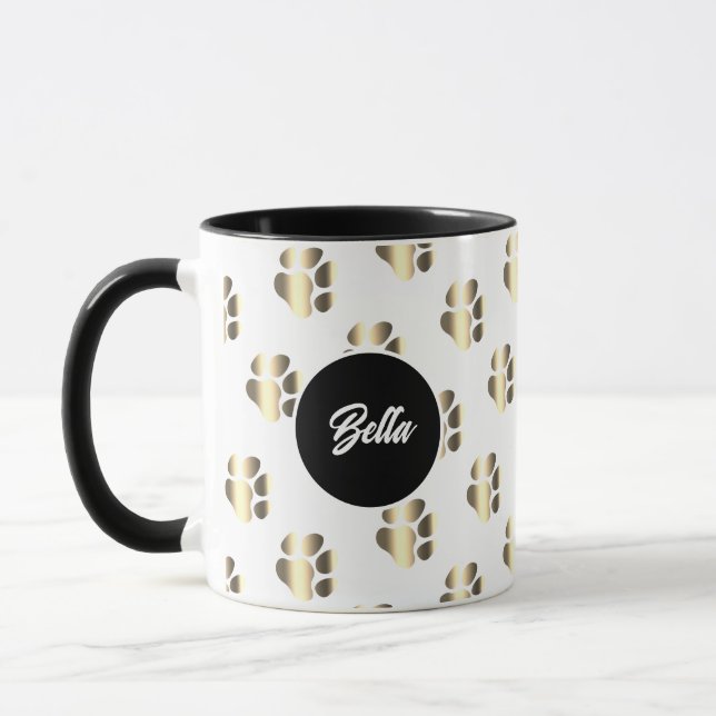 Caneca Personalized gold paws pattern pet lovers (Esquerda)