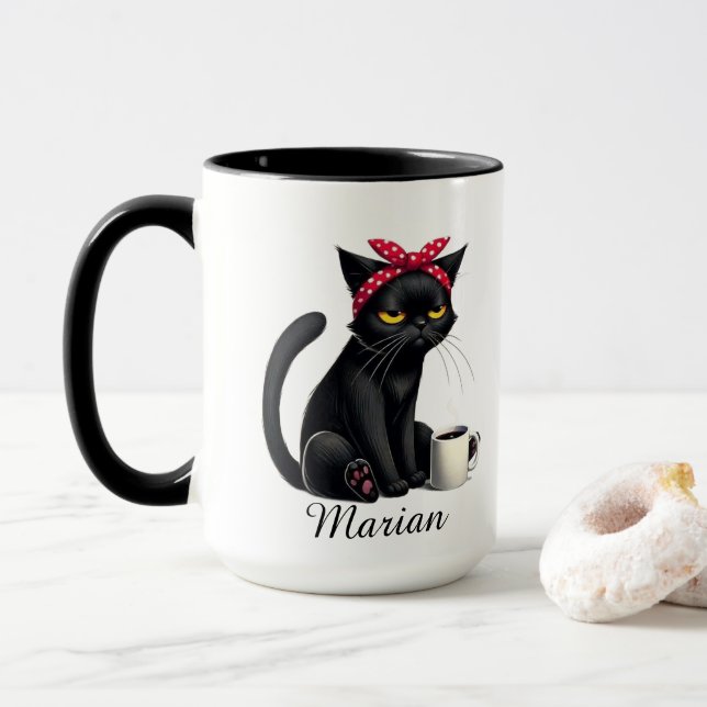 Caneca Personalized Grumpy Black Cat Coffee Mug (Com Donut)