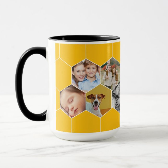 Caneca Personalized Honeycomb Family & Pet Photo Mug (Esquerda)