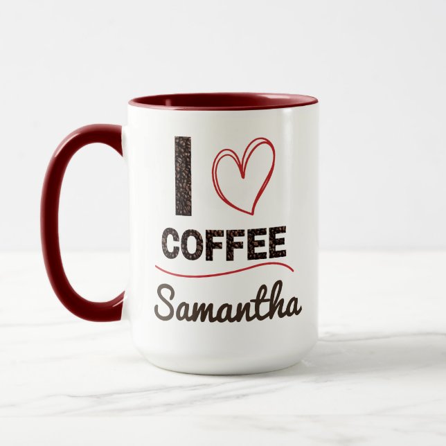 Caneca Personalized I Love Coffee Mug Gift for Her (Esquerda)