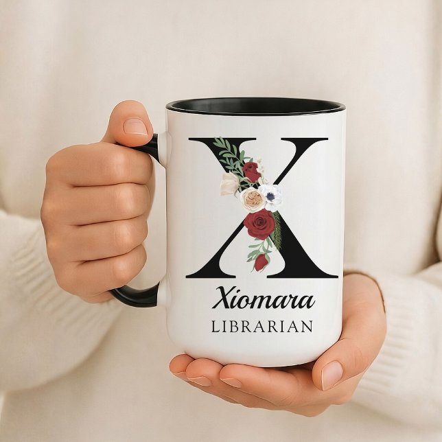 Caneca Personalized Monogram Alphabet Mug for Book Lover (Personalized Monogram Floral Alphabet Mug for Mom, Grandma, Teacher, Nurse, Lawyer or Bridesmaid)