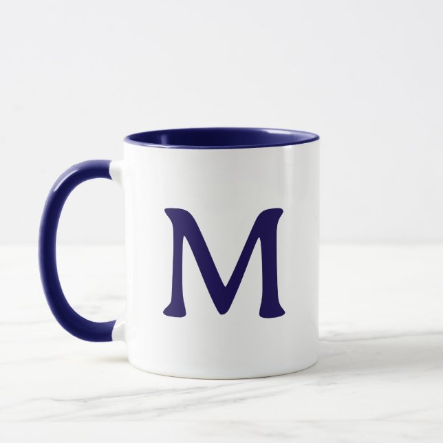 Caneca Personalized Monogram Modern Navy Blue White Mug (Esquerda)
