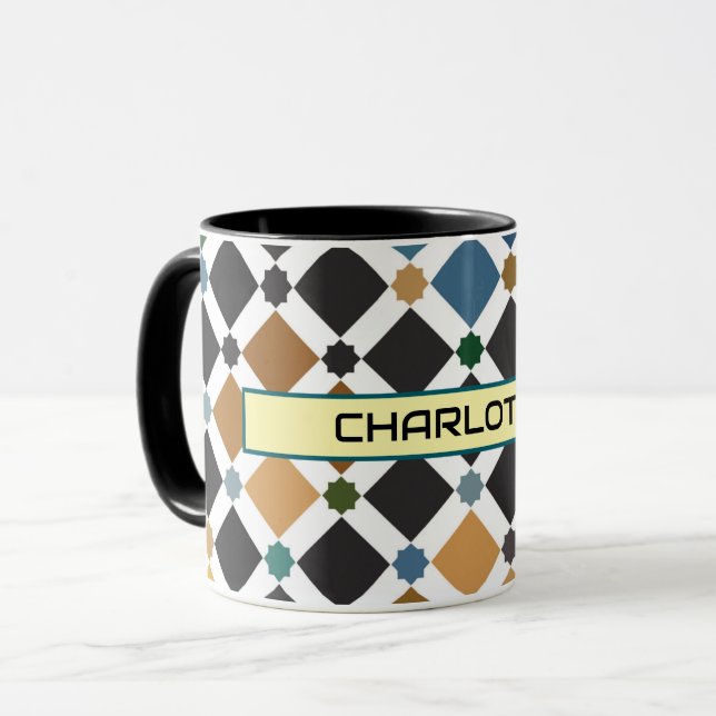 Caneca Personalized Moroccan Zellige Pattern Mug – Custom (Frente Esquerda)