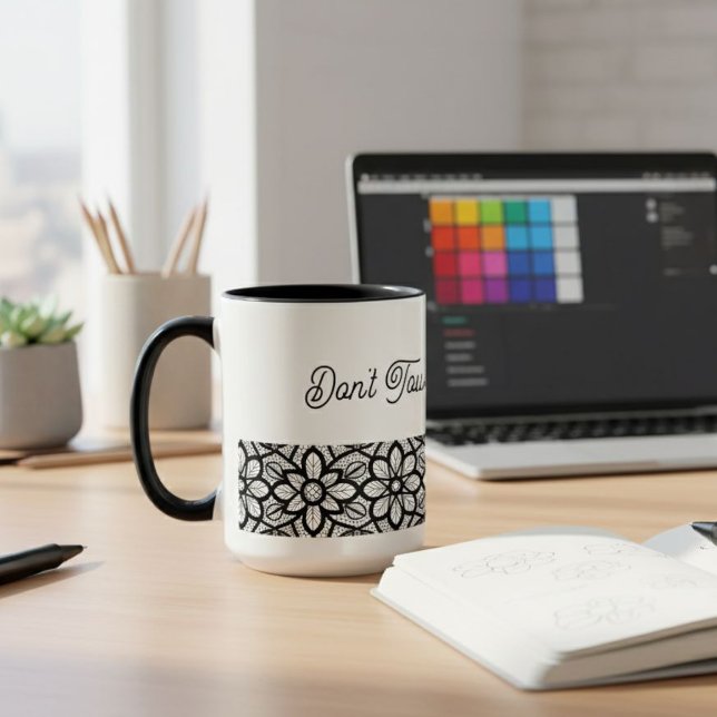 Caneca Personalized Mug Black Lace Floral Slogan  (Criador carregado)