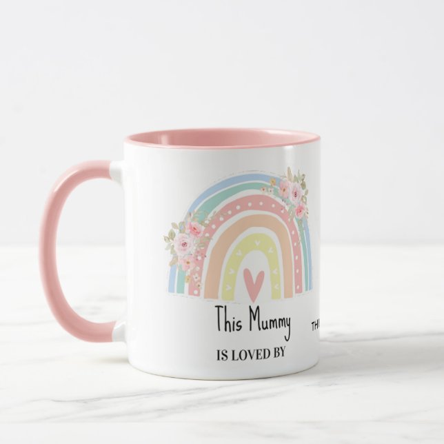 Caneca Personalized Mum's Rainbow & Floral Name Mug (Esquerda)