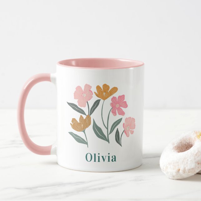 Caneca Personalized Name Botanical Illustrated Bridesmaid (Com Donut)