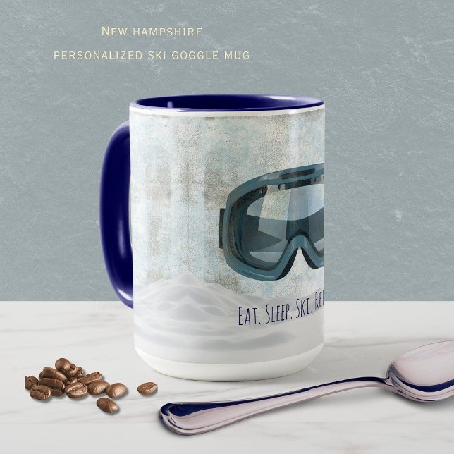 Caneca Personalized New Hampshire Ski | Eat Sleep Ski  (Cozy up with your new personalized New Hampshire ski goggle mug! )