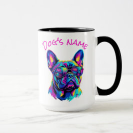 Caneca Personalized Pop Art French Bulldog NYC Neon