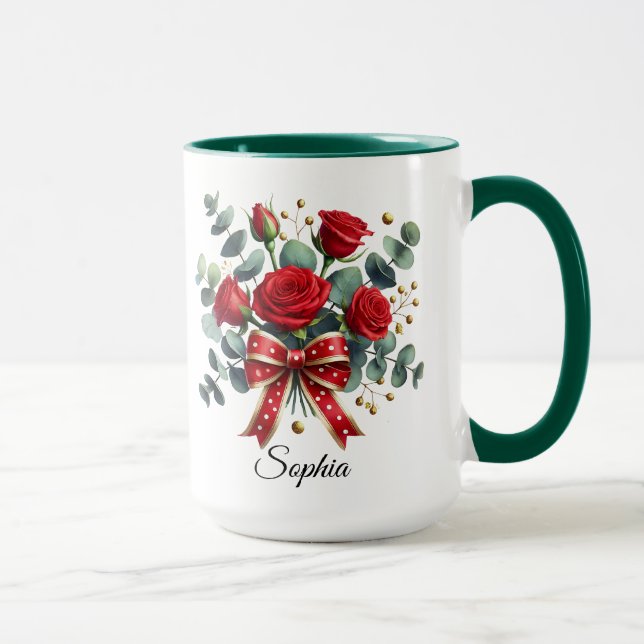 Caneca Personalized Red Rose Name Mug Elegant Gift (Direita)