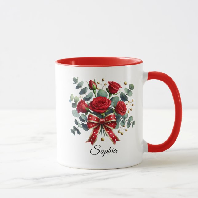 Caneca Personalized Red Rose Name Mug Gift (Direita)