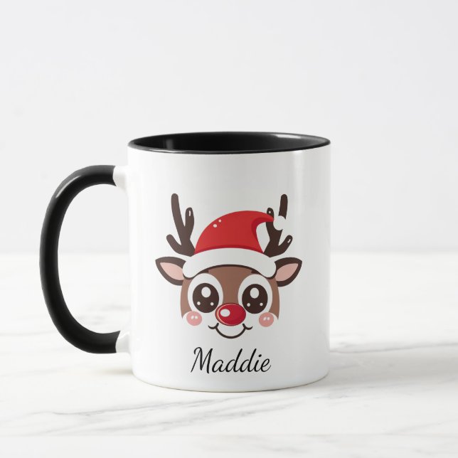 Caneca Personalized Reindeer Mug – Custom Christmas Gift (Esquerda)
