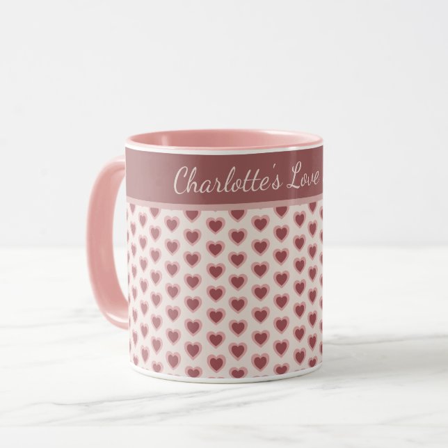 Caneca Personalized Retro Hearts Pink Burgundy (Frente Esquerda)