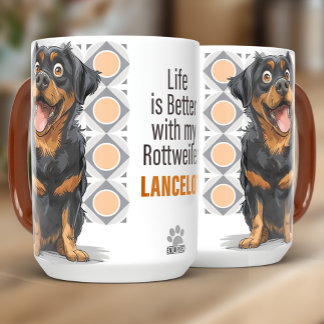 Caneca Personalized Rottweiler Custom Dog Mug 15oz