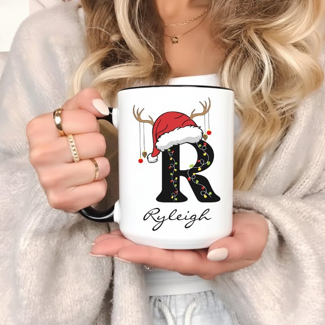 Caneca Personalized Santa Coffee Mug for Mom & Dad (Christmas alphabet mug, personalized Christmas mug, family monogram mug, Santa Claus mug,)