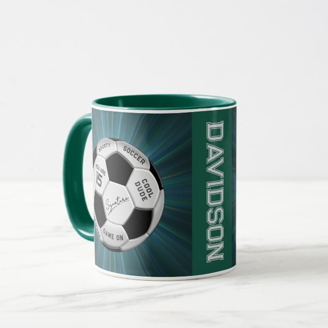 Caneca Personalized Soccer Ball Birthday  | Age Name Text (Frente Esquerda)