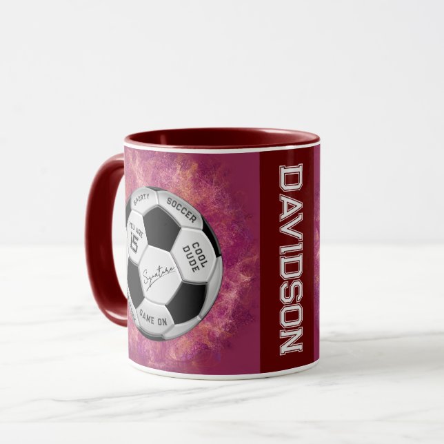 Caneca Personalized Soccer Ball Birthday  | Age Name Text (Frente Esquerda)