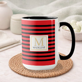 Caneca Personalized Stripe Name Mug Red Black White
