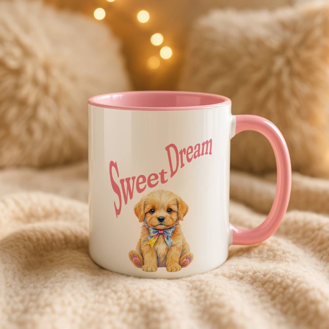 Caneca Personalized "Sweet Dream" Puppy Dog Watercolor Mu (Criador carregado)