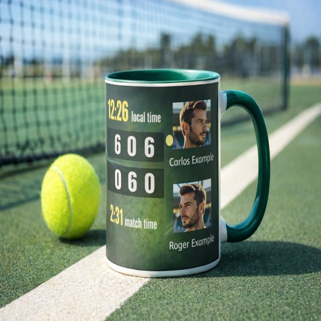 Caneca Personalized Tennis Scoreboard Match Result (Criador carregado)