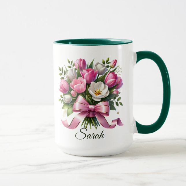 Caneca Personalized Tulip Floral Name Mug (Direita)