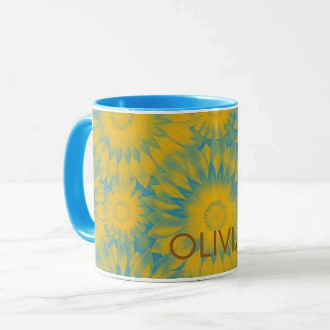 Caneca Personalized Vibrant Sunflower Tie-Dye Art (Frente Esquerda)