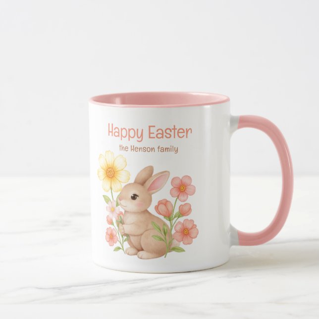 Caneca Personalized Watercolor Bunny Happy Easter  (Direita)