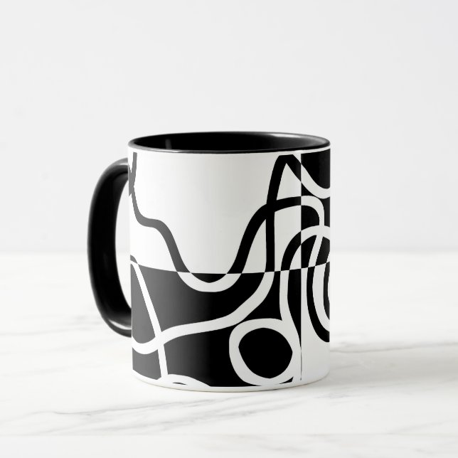 Caneca Persuasão linear II: Abstrato preto e branco (Frente Esquerda)