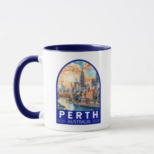 Caneca Perth Austrália - Viagem Art Vintage