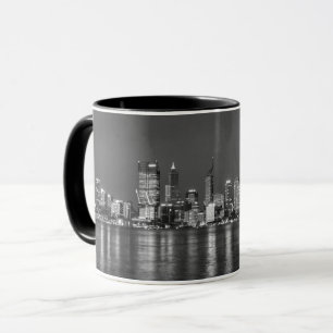 Caneca Perth Skyline Austrália Classic Black White Photo
