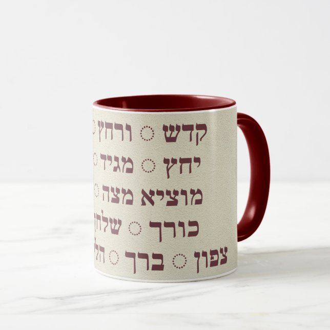 Caneca Pesach - Pasover Hebraico Palcos de Seder Café (Frente Esquerda)