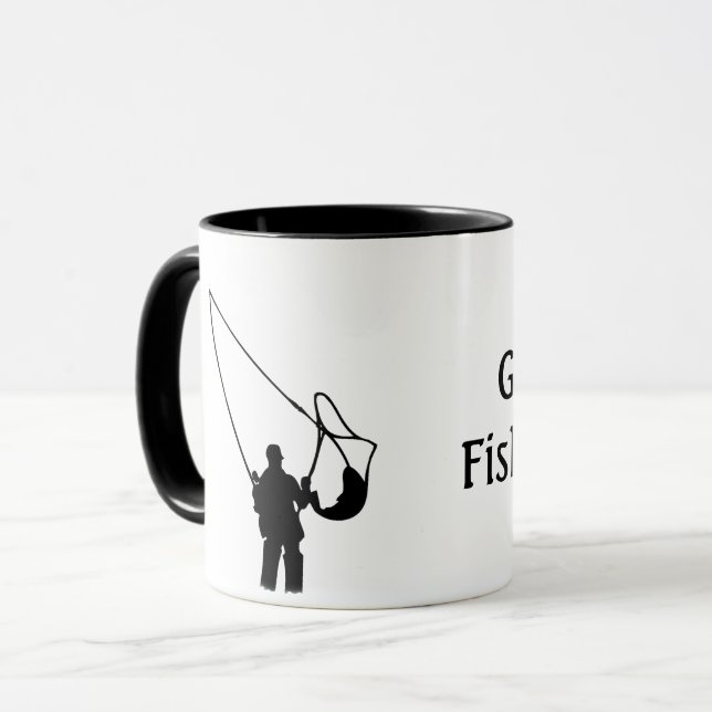 Caneca Pesca - Silhueta de Alguém Pescando  (Frente Esquerda)
