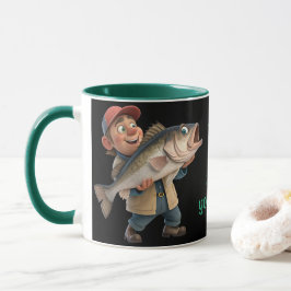 Caneca Pescador bonito/feliz com café mágico de peixe gra