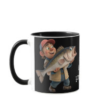 Pescador bonito/feliz com café mágico de peixe gra