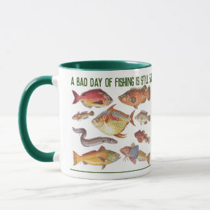 Caneca Pescador Presente com Ilustração de Peixes Vintage