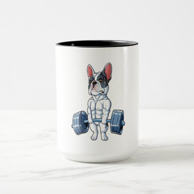 Caneca Peso do Bulldog Francês Levantando Presente Engraç (Centro)