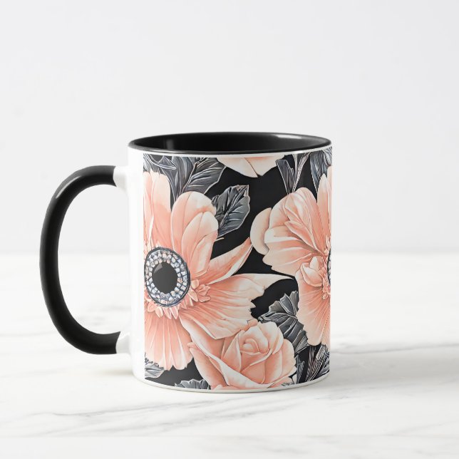 Caneca Pêssego Botânico Padrão Floral (Esquerda)