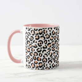 Caneca Pêssego Branco Impressão Preta-Leopardo        