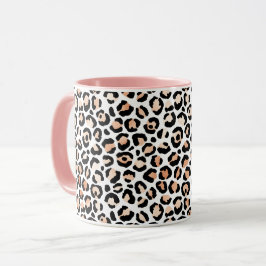 Caneca Pêssego Branco Impressão Preta-Leopardo