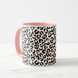 Caneca Pêssego Branco Impressão Preta-Leopardo