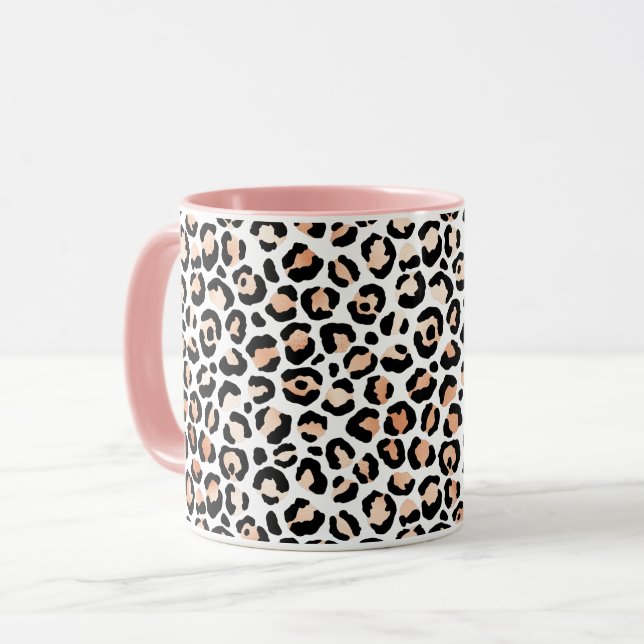 Caneca Pêssego Branco Impressão Preta-Leopardo         (Frente Esquerda)
