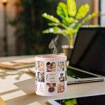 Caneca Pessegueira rosa de colagem de fotos da mãe<br><div class="desc">Um presente para sua mãe, celebrando sua vida com uma colagem de 14 fotos. Texto preto: Melhor Mãe Nunca. Personalize e use suas próprias fotos dela, crianças, marido, animais de estimação, amigos. Cor rosa elegante, fundo colorido de pêssego. Perfeito como presente de Dia de as mães, para aniversários e Natal....</div>