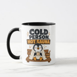 Caneca Pessoa Fria Sauna Quente Design de Pinguim Sudando