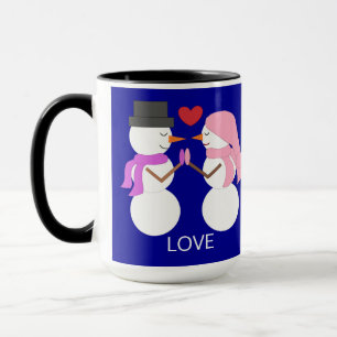 Caneca Pessoas de Neve Doces no Amor: Azul Escuro