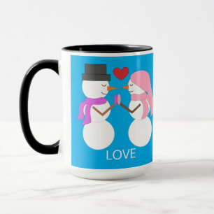 Caneca Pessoas de Neve Doces no Amor: Verde-azul