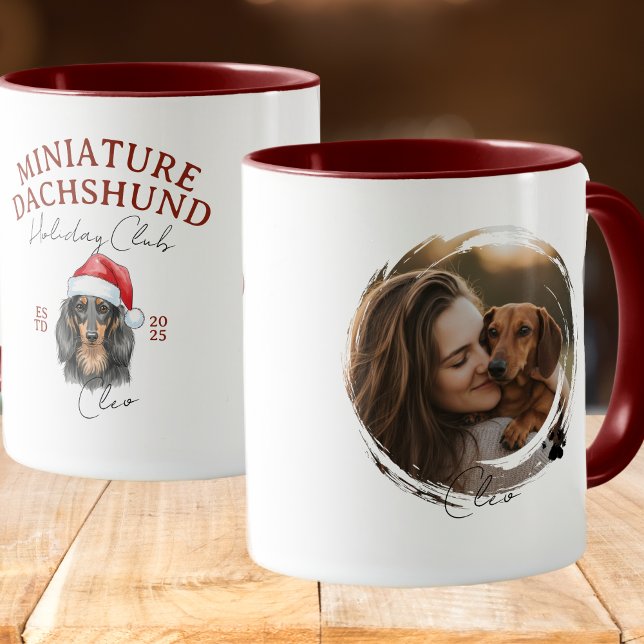 Caneca Pet Aquarela Retrato de Natal Dachshund (Enhance your holiday kitchen set with this Watercolor Pet Portrait Christmas Dachshund Mug! )