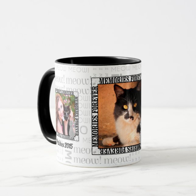 Caneca Pet Memorial 3-Foto Perda de um Gato de Arte Palav (Frente Esquerda)