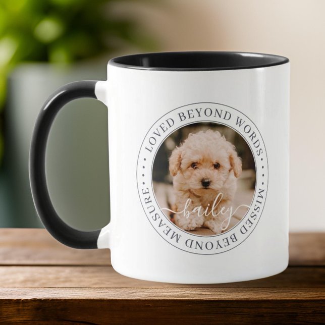Caneca Pet Memorial Loved Beyond Words Elegant Chic Photo (Criador carregado)