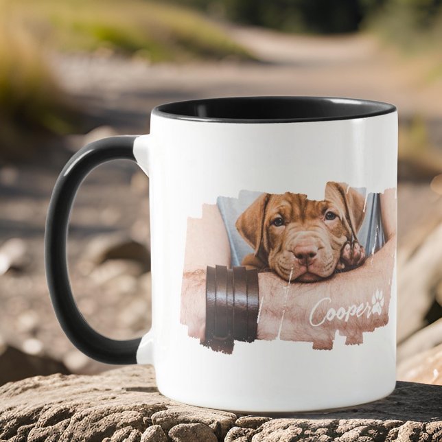Caneca Pet Modern Grunge Legal Typografia Nome Foto Paw (Criador carregado)
